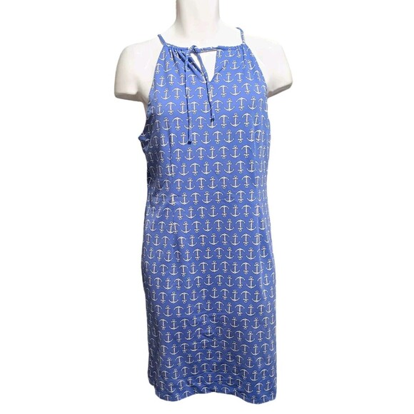 JMclLaughlin Dresses & Skirts - Sleeveless Blue Anchor-Print Midi Dress with Tie Neck